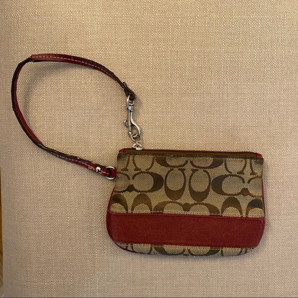 Coach Wristlet with Detachable Strap Vintage Brown and Red Monogram - Picture 1 of 9